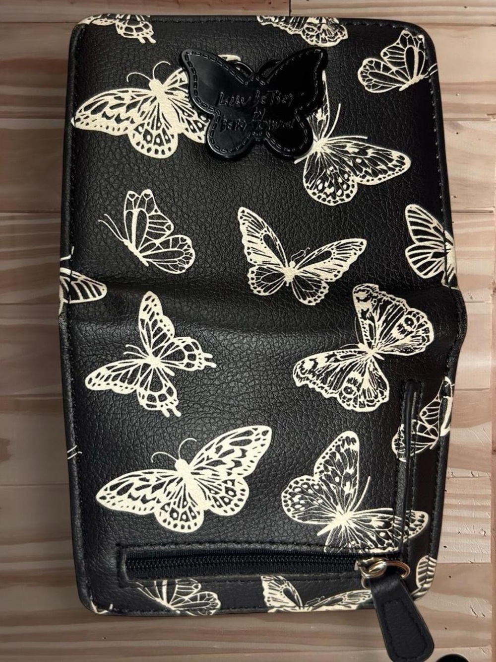 Betsey Johnson Luv Betsey Snap Card Wallet Black & White Butterfly Print